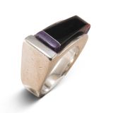 Ted Charveze Inlay Ring with Black Jade, Coral, Lapis, and Sugilite