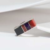 Charles Supplee Inlay Ring with Coral, Sugilite and Black Jade