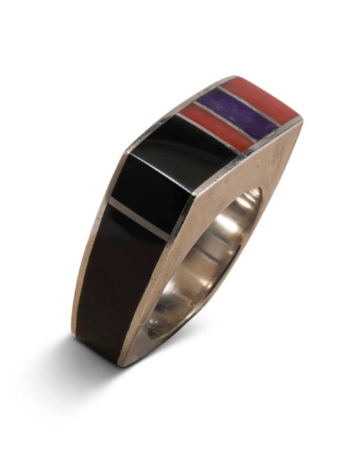 Charles Supplee Inlay Ring with Coral, Sugilite and Black Jade