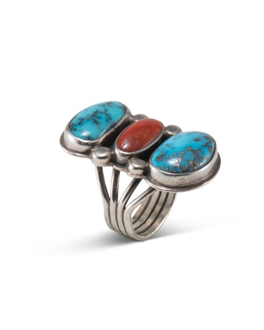 Orville Tsinnie Turquoise and Coral Ring