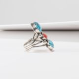Orville Tsinnie Turquoise and Coral Ring