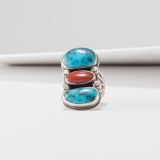Orville Tsinnie Turquoise and Coral Ring