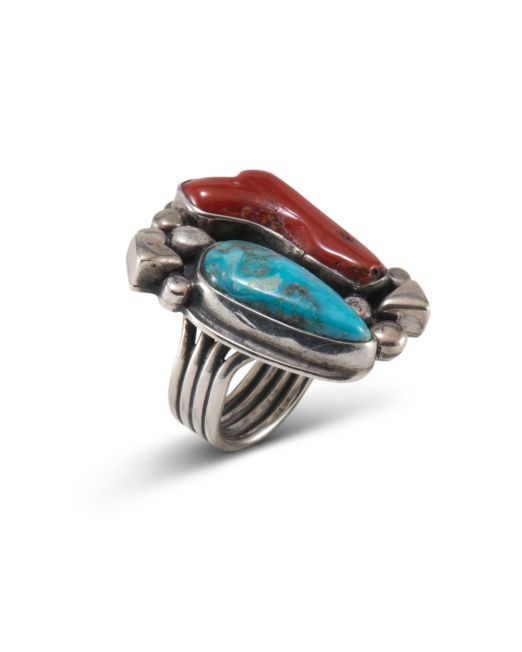 Orville Tsinnie Coral and Turquoise Ring