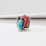 Orville Tsinnie Coral and Turquoise Ring