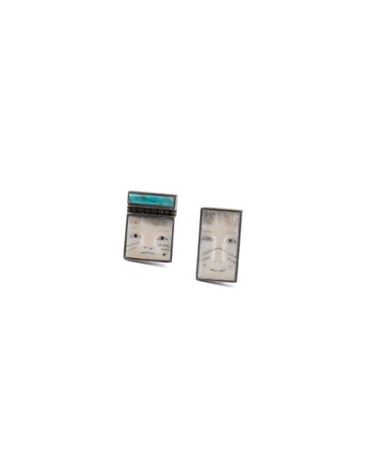 Denise Wallace Fossilized Ivory and Turquoise Post Earrings