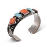 Harry H Begay Turquoise and Spiny Oyster Shell Cuff
