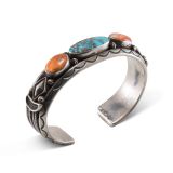 Harry H Begay Turquoise and Spiny Oyster Shell Cuff