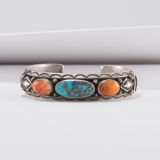 Harry H Begay Turquoise and Spiny Oyster Shell Cuff