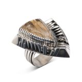 Isaiah Ortiz Hand Cut Sterling Silver Ring with Rutilated Quartz