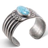 Jesse Robbins Kingman Turquoise and Coin Silver Cuff