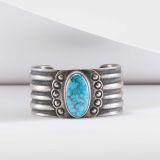 Jesse Robbins Kingman Turquoise and Coin Silver Cuff