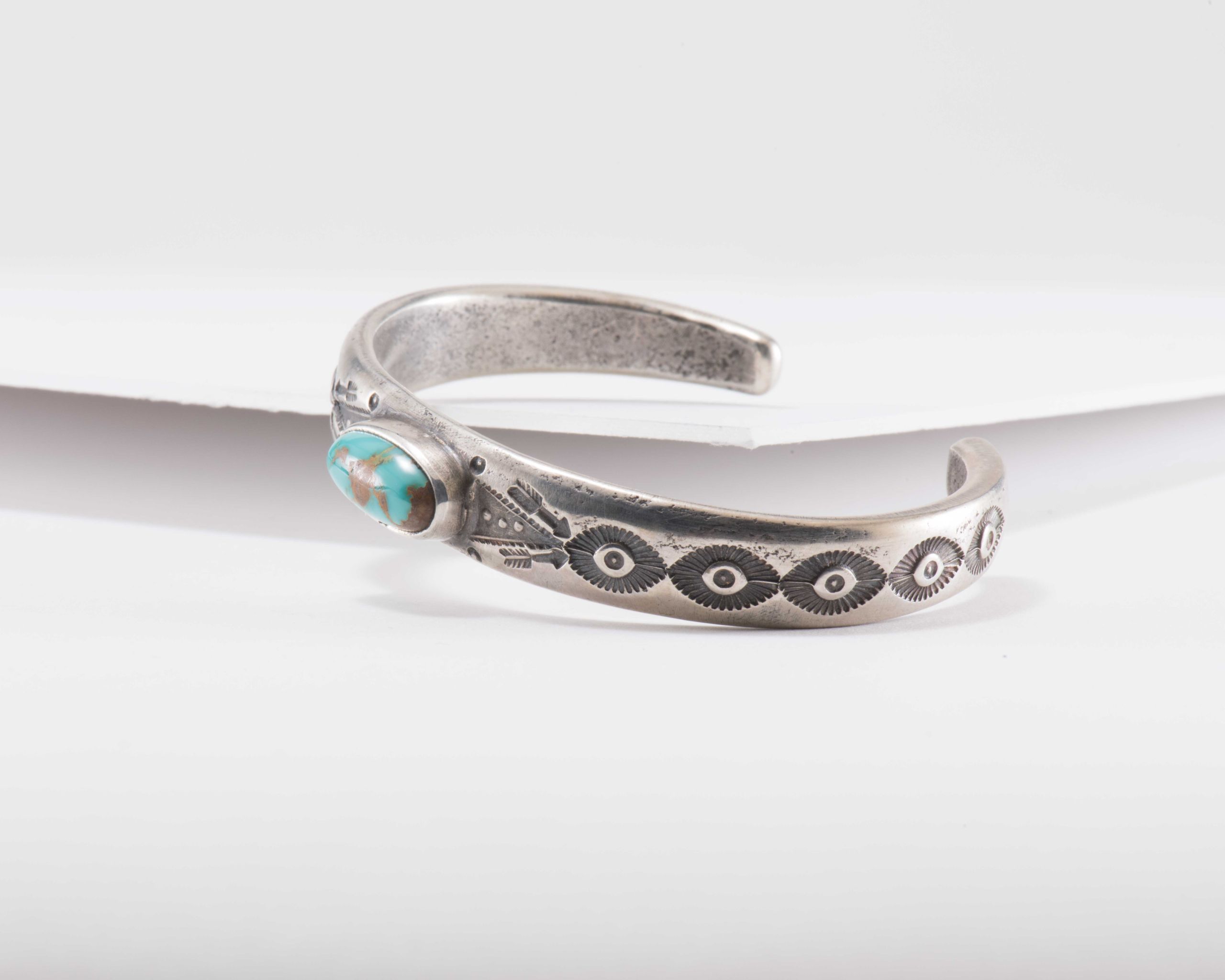 Jesse Robbins Turquoise and Coin Silver Cuff - Four Winds Gallery