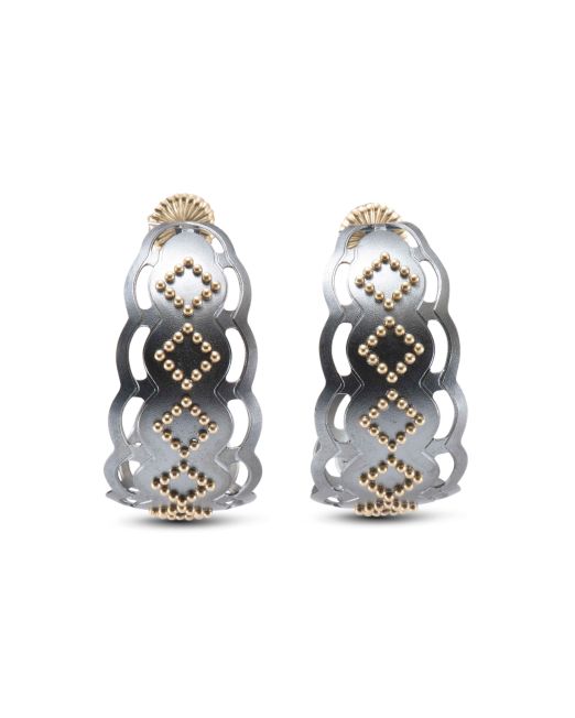 Maria Samora Oxidized Silver Lace Hoops with 18kt Dots