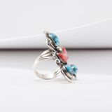 Vintage Navajo Turquoise and Coral Ring