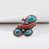 Vintage Navajo Turquoise and Coral Ring