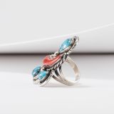 Vintage Navajo Turquoise and Coral Ring