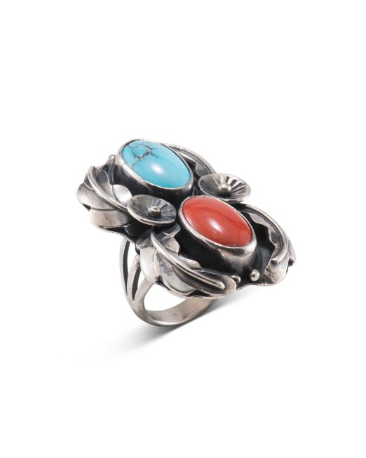 Carl Luthy Turquoise and Coral Ring