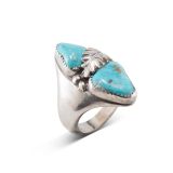Vintage Navajo Turquoise Ring with Leaf Accent