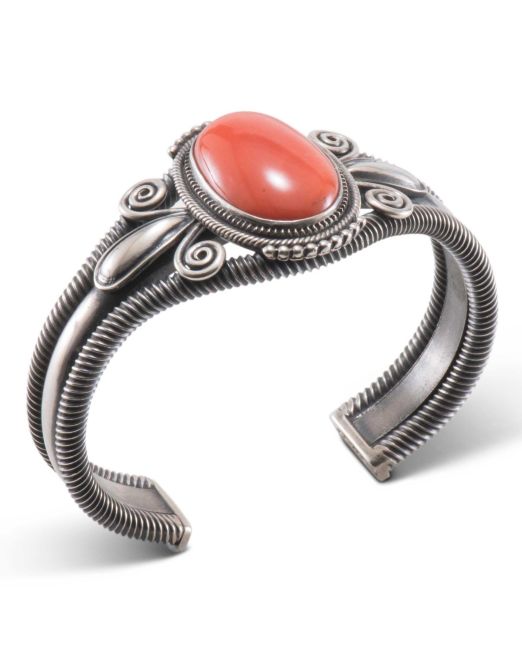 Steve Arviso Coral and Twisted Wire Cuff