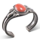 Steve Arviso Coral and Twisted Wire Cuff