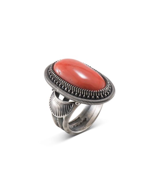 Steve Arviso Coral Ring with Intricate Bezel