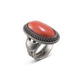 Steve Arviso Coral Ring with Intricate Bezel