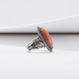 Steve Arviso Coral Ring with Intricate Bezel