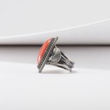 Steve Arviso Coral Ring with Intricate Bezel