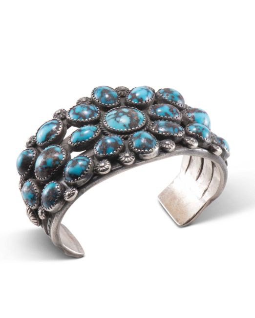 Vintage Navajo Persian Turquoise Cluster Cuff