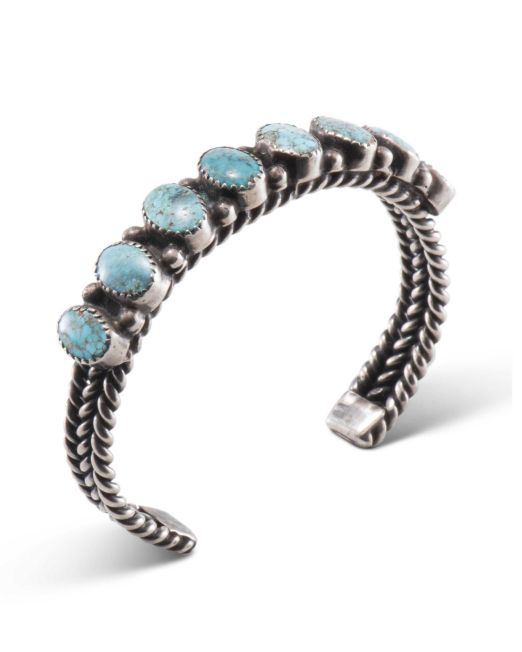 Vintage Navajo Turquoise Twisted Wire Row Cuff Circa 1920s