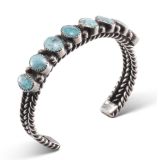 Vintage Navajo Turquoise Twisted Wire Row Cuff Circa 1920s