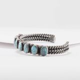 Vintage Navajo Turquoise Twisted Wire Row Cuff Circa 1920s