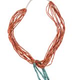 Vintage Navajo Ten Strand Coral Necklace with Turquoise Jacla