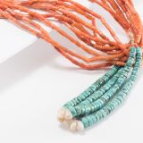 Vintage Navajo Ten Strand Coral Necklace with Turquoise Jacla