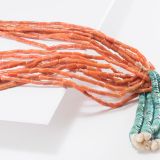 Vintage Navajo Ten Strand Coral Necklace with Turquoise Jacla