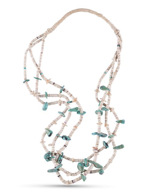 Vintage Three Strand Shell and Turquoise Necklace