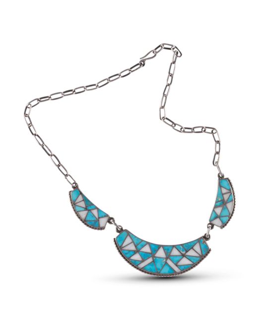 Lambert Homer Sr Turquoise and White Shell Inlay Necklace