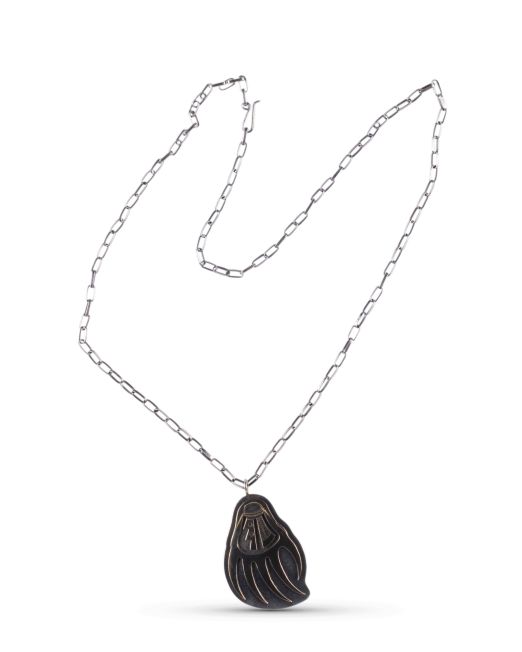John Coochyumptewa 14Kt Gold and Sterling Bear Paw Necklace