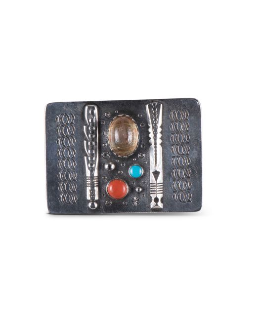Norbert Peshlakai Sterling Silver Multi Stone Belt Buckle