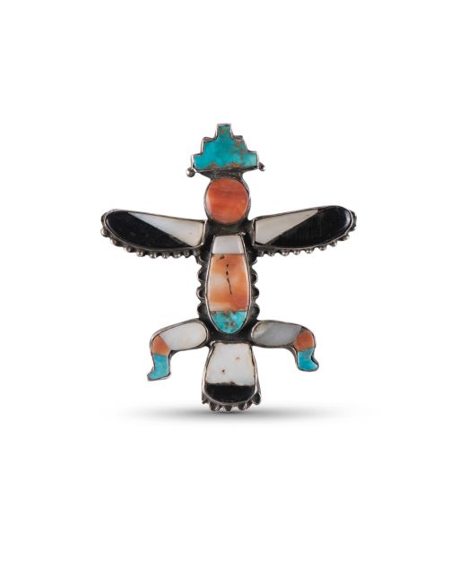 Vintage Zuni Inlay Knifewing Man Pin with Blue Gem Turquoise