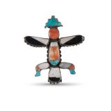 Vintage Zuni Inlay Knifewing Man Pin with Blue Gem Turquoise