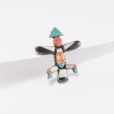 Vintage Zuni Inlay Knifewing Man Pin with Blue Gem Turquoise