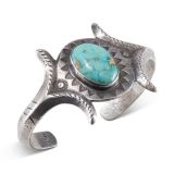 Vintage Navajo Cast Cuff with Turquoise Circa 1940’s