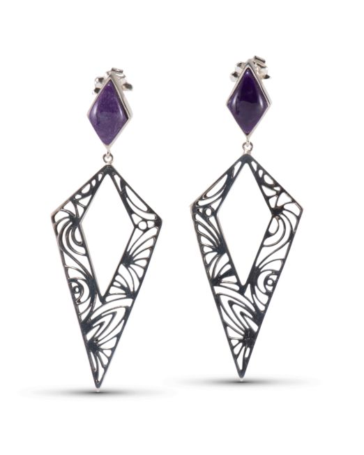 Jared Chavez Sugilite and Cutout Sterling Silver Earrings