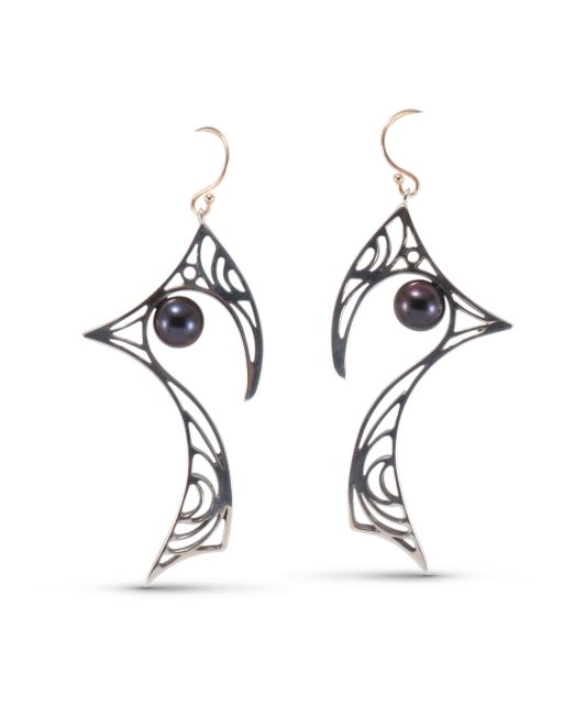 Jared Chavez Black Pearl and Cutout Sterling Silver Earrings