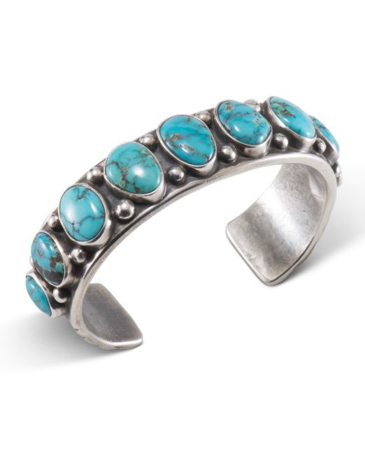 Jesse Robbins Natural Turquoise and Coin Silver Row Cuff