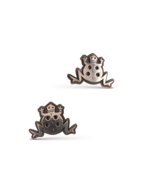 Philip Honanie Sterling Silver Overlay Frog Pins