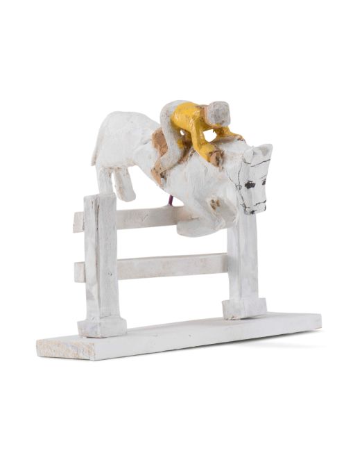 Jorge Lovato Jumping Horse and Rider Miniature Wood Carving