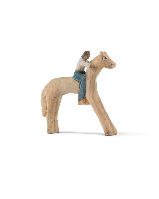 Jorge Lovato Horse and Rider Miniature Wood Carving
