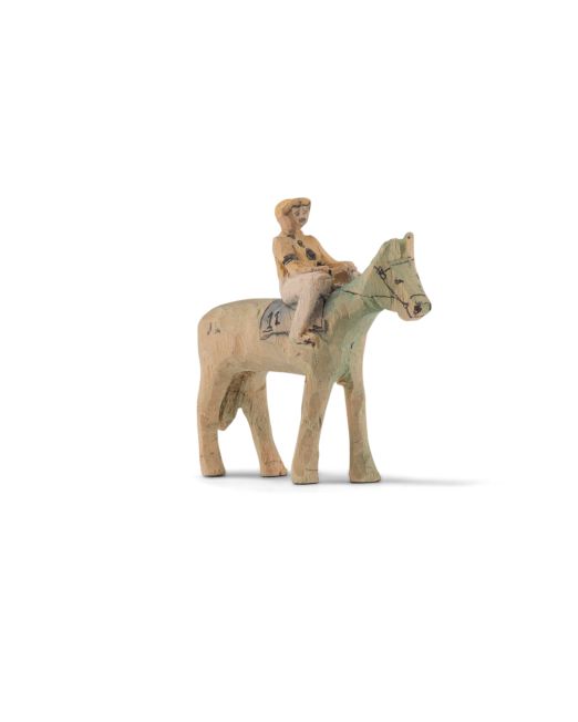 Jorge Lovato Horse and Jockey Miniature Wood Carving
